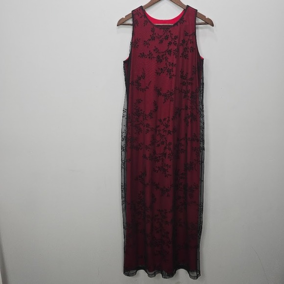 Vintage Bayer Studio Maxi Dress 12 Red Whimsigoth Dark Fairy Grunge Witchy Vampy - Picture 1 of 13
